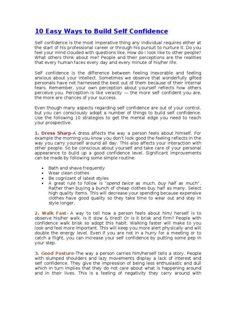 10 Easy Ways To Build Self Confidence | PDF