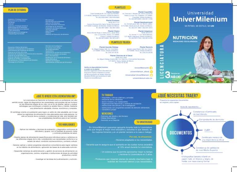 Plan de estudios y plantes de la Licenciatura en Nutrición de la ...
