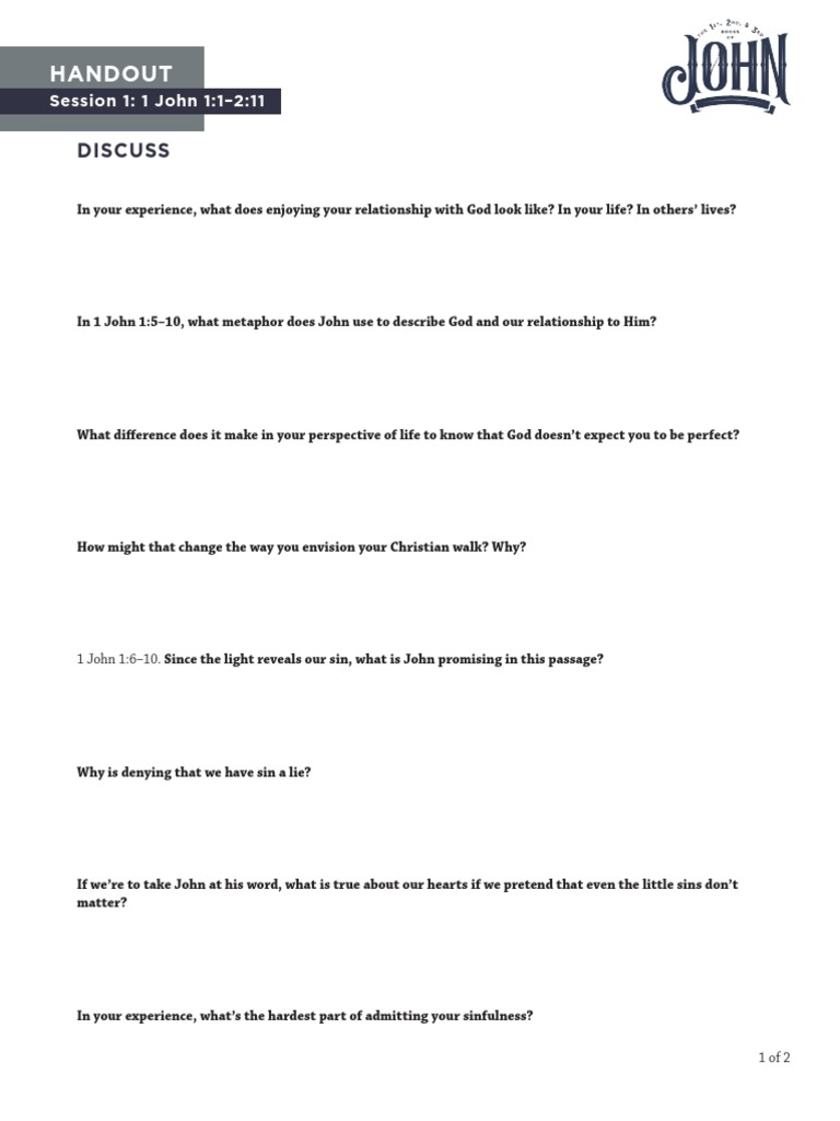 1 2 3 John Group Handouts | PDF | Jesus | First Epistle Of John