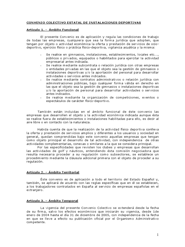 Convenio Instalaciones Deportivas PDF Tratado Tiempo de trabajo