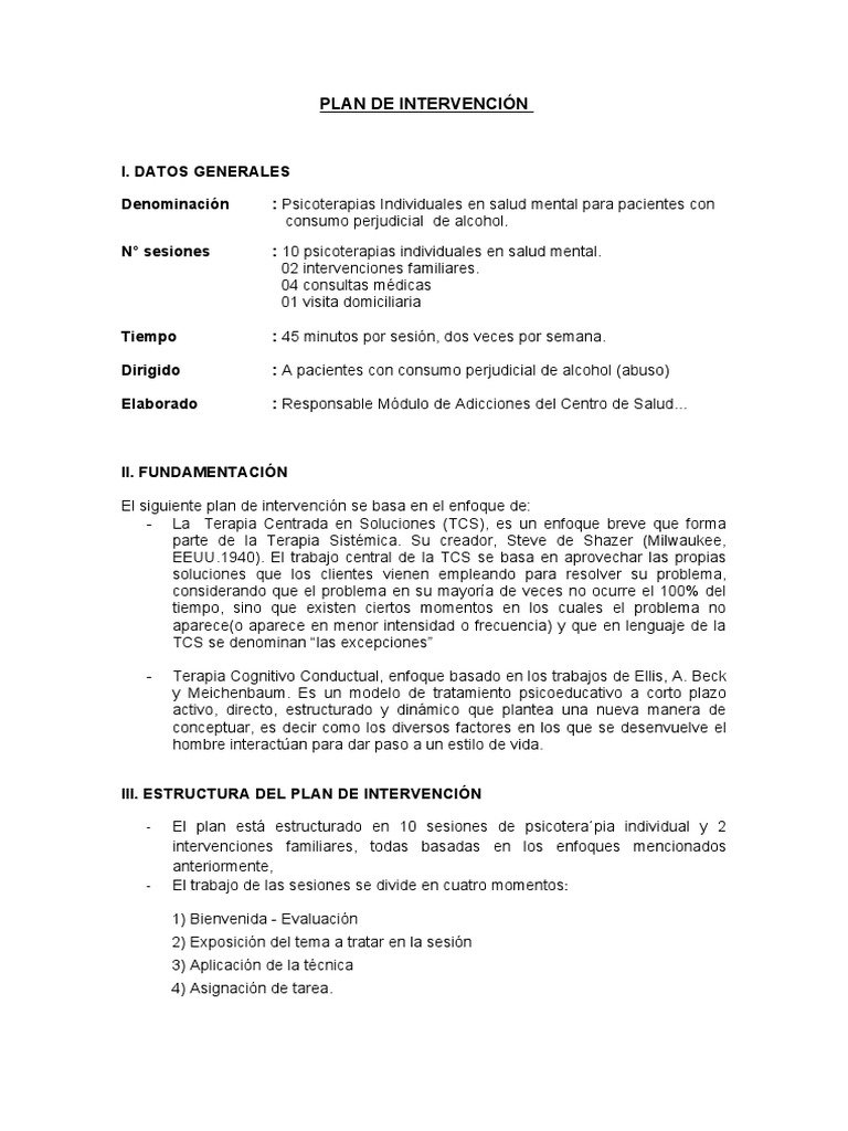 Plan de Intervención en Adicciones | PDF