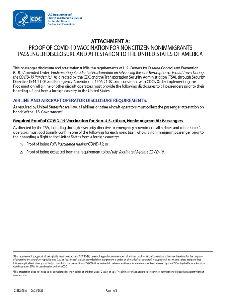 COVID-19 Vaccination Attestation Form | PDF | Travel Visa | Centers For ...