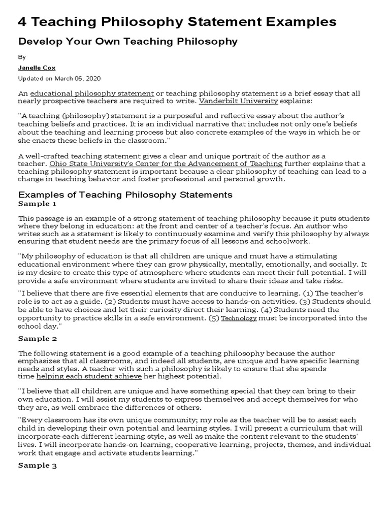 Teaching Philosophy Statement Samples | PDF
