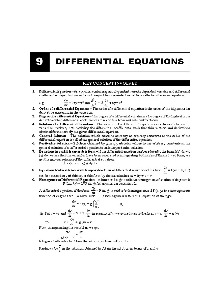 Class 12 Differential Equations Guide | PDF | Equations | Variable ...