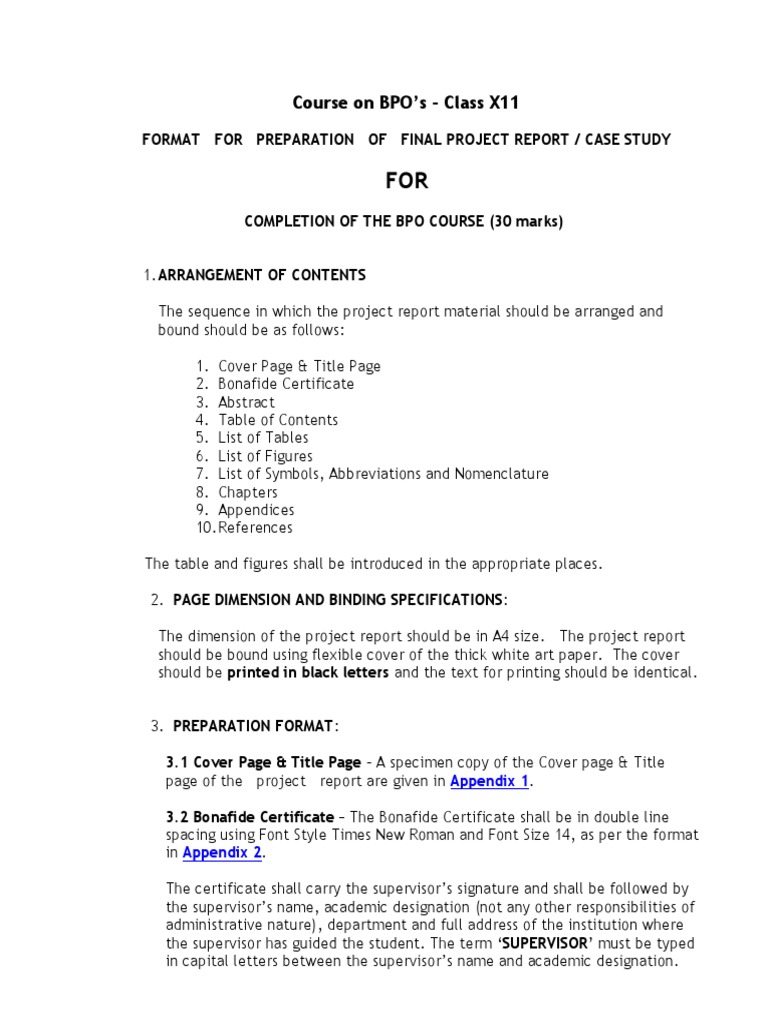CBSE Format-For-Bpo-Project-Report-2008 | PDF | Ellipsis | Times New Roman