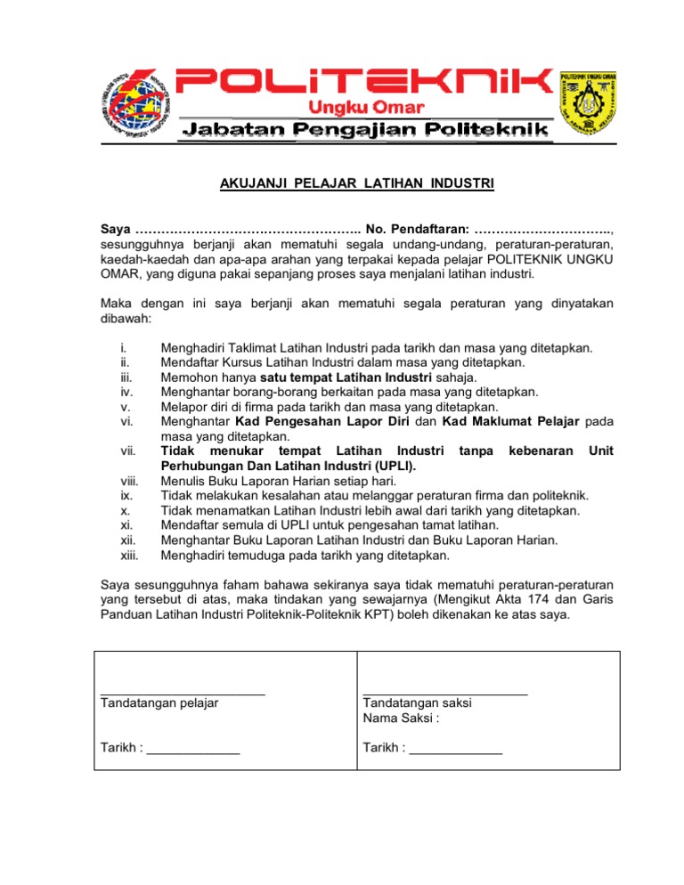 Surat Akujanji Jabatan Kejuruteraan Pmkj