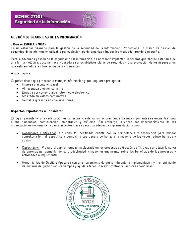 ISO IEC 27001 - Seguridad de La Información | PDF | Seguridad de ...