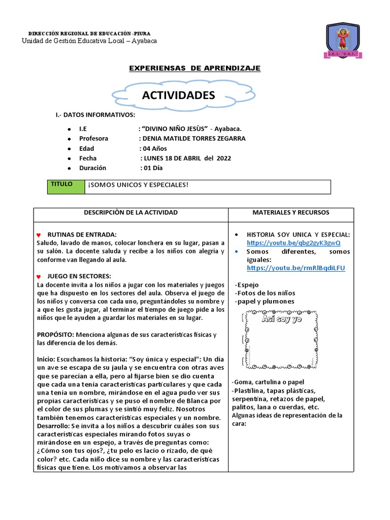 Sesiones de Aprendizaje de 4 Años | PDF | Estudios de idiomas ...