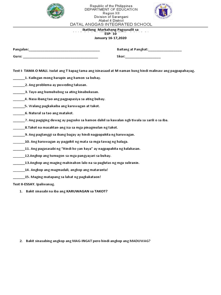 Grade 10 Ap 3rd Quarter