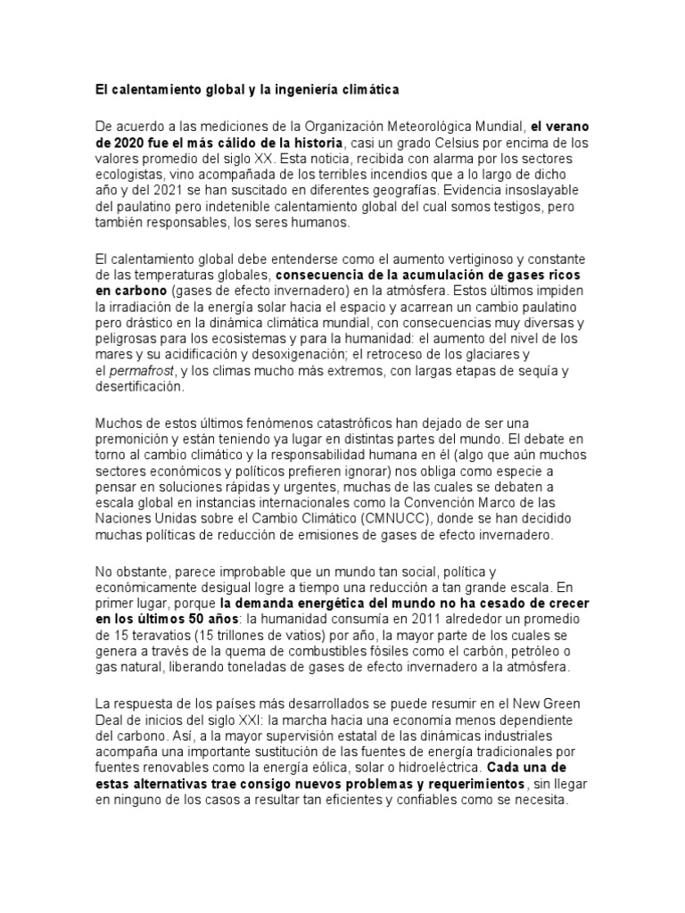 El Calentamiento Global y La Ingeniería Climática | PDF | Cambio ...