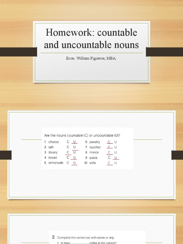 Homework Countable and Uncountable Nouns PDF