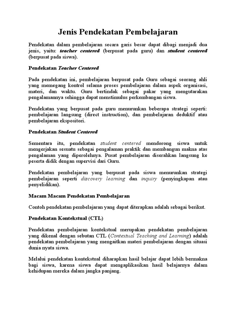 Jenis Pendekatan Pembelajaran Efektif | PDF