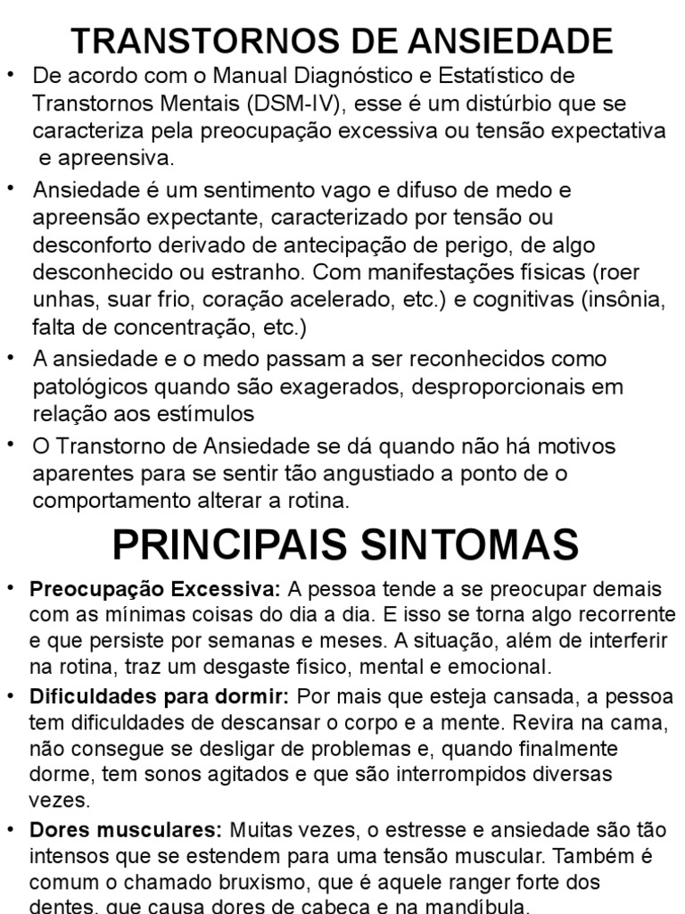 Transtornos de Ansiedade: Sintomas e Causas | PDF | Ansiedade ...
