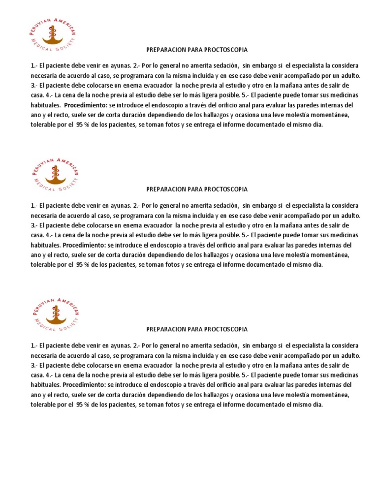Preparación para Proctoscopia | PDF | Medicina CLINICA | Especialidades ...