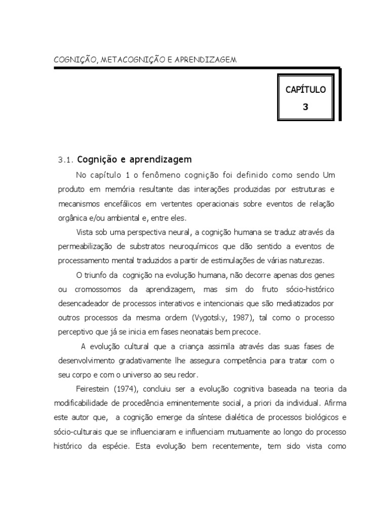 Cognição e Metacognição na Aprendizagem | PDF | Aprendizado | Cognição