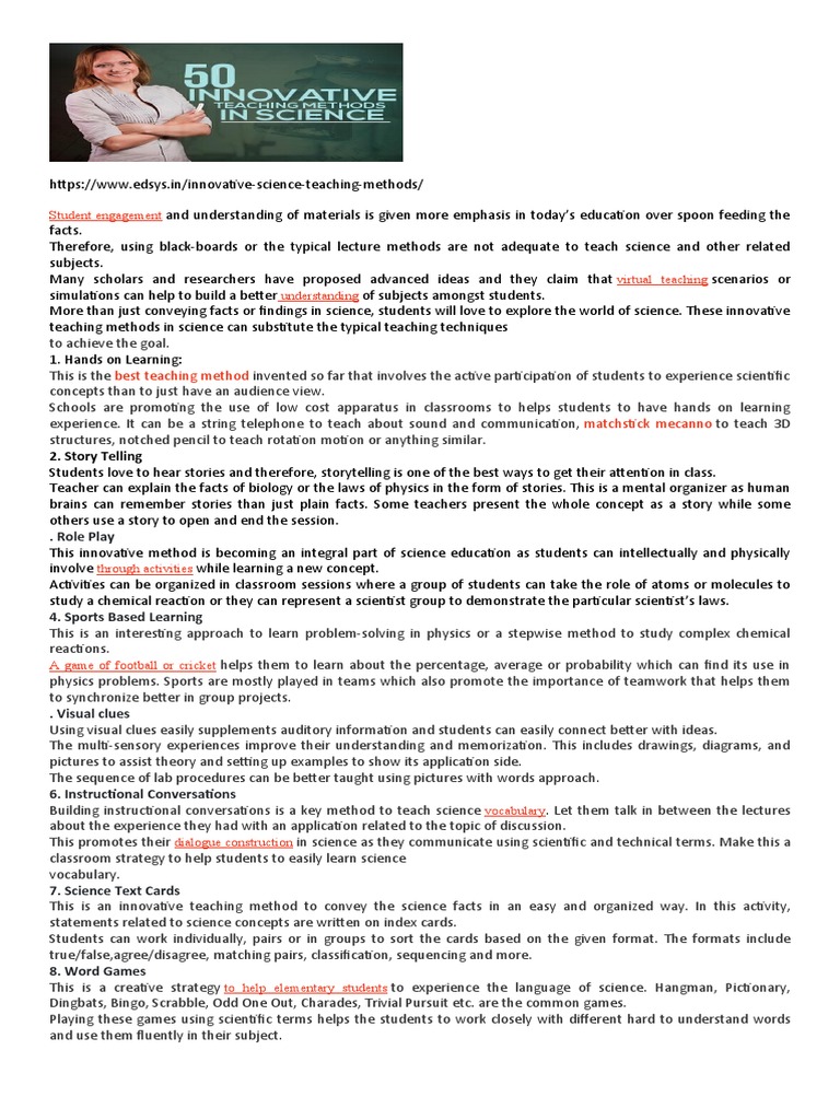 Innovative Science Teaching Methods | PDF | Teaching Method | Science