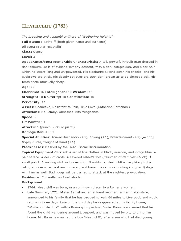 Heathcliff | PDF | Heathcliff (Wuthering Heights) | Wuthering Heights