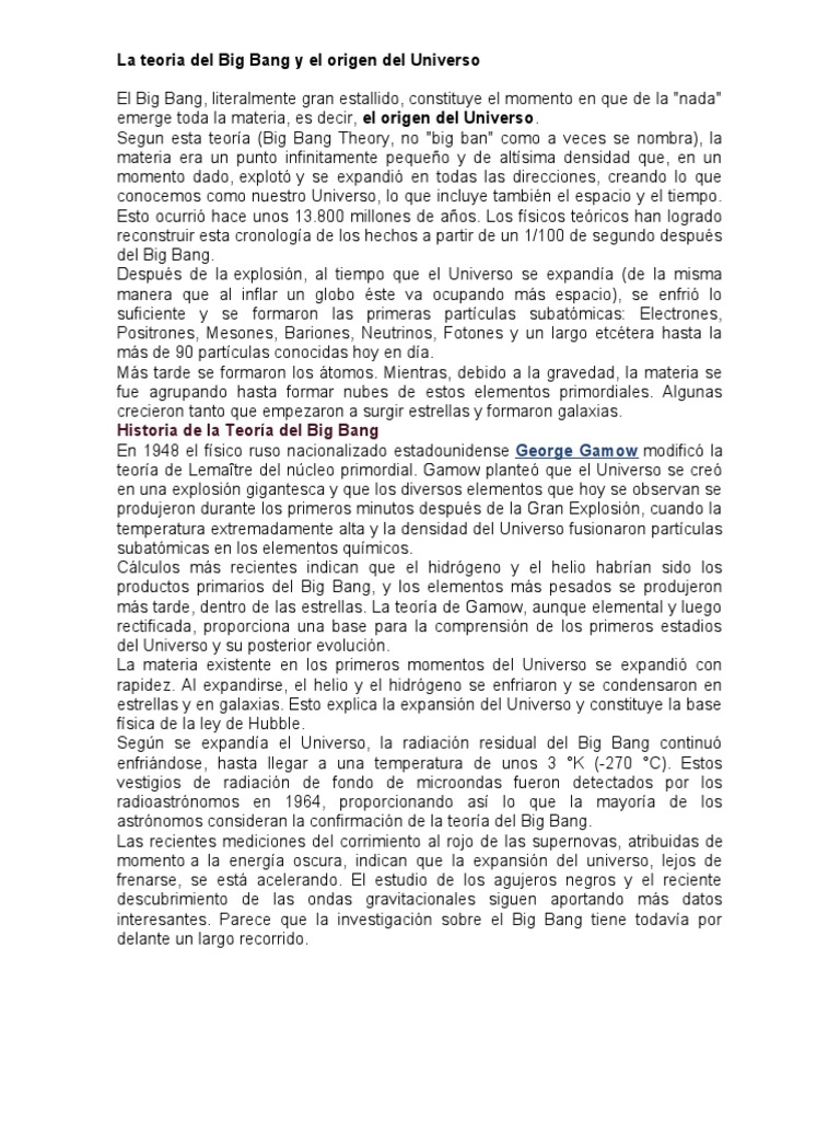 La Teoria Del Big Bang y El Origen Del Universo | PDF | Noche | Universo
