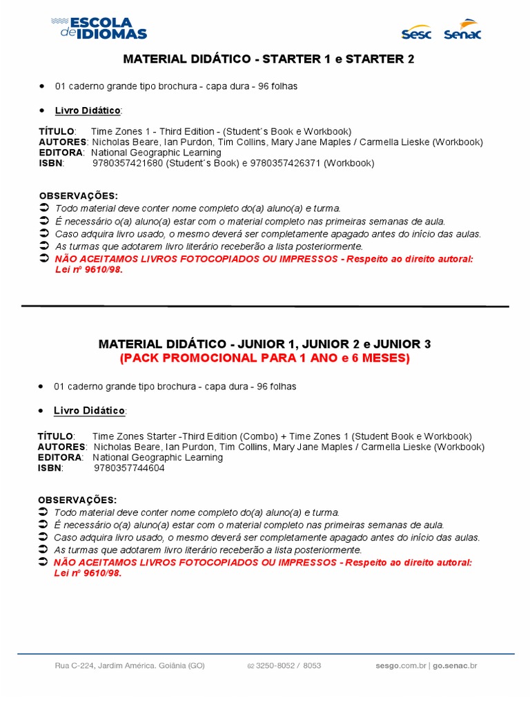 2021 2 Lista Material Didatico Ingles Adolescentes | PDF | Livros ...
