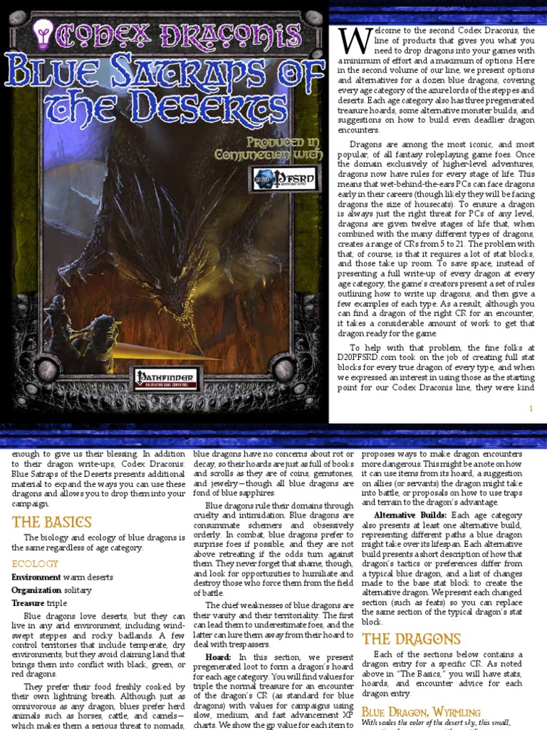 Codex Draconis - Blue Satraps of The Deserts | PDF | Dragon