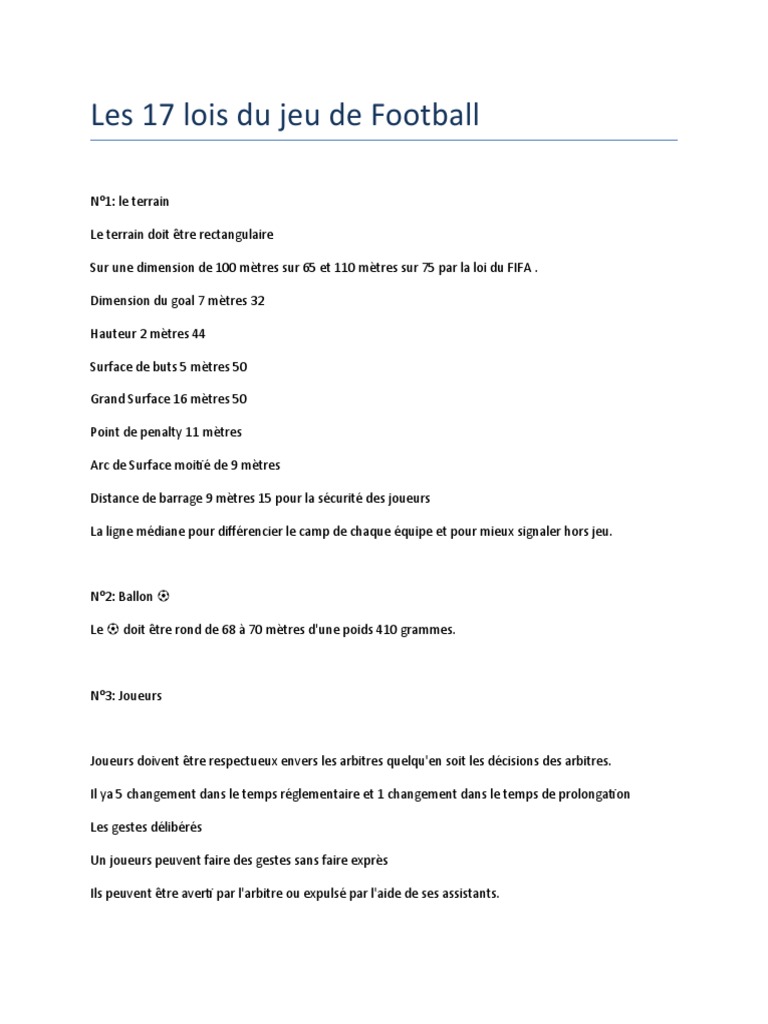 Les 17 lois du football expliquées | PDF