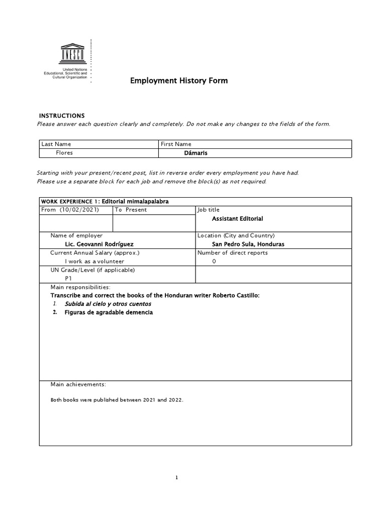 Employment History of Dámari Flores | PDF | Honduras | Educational Stages