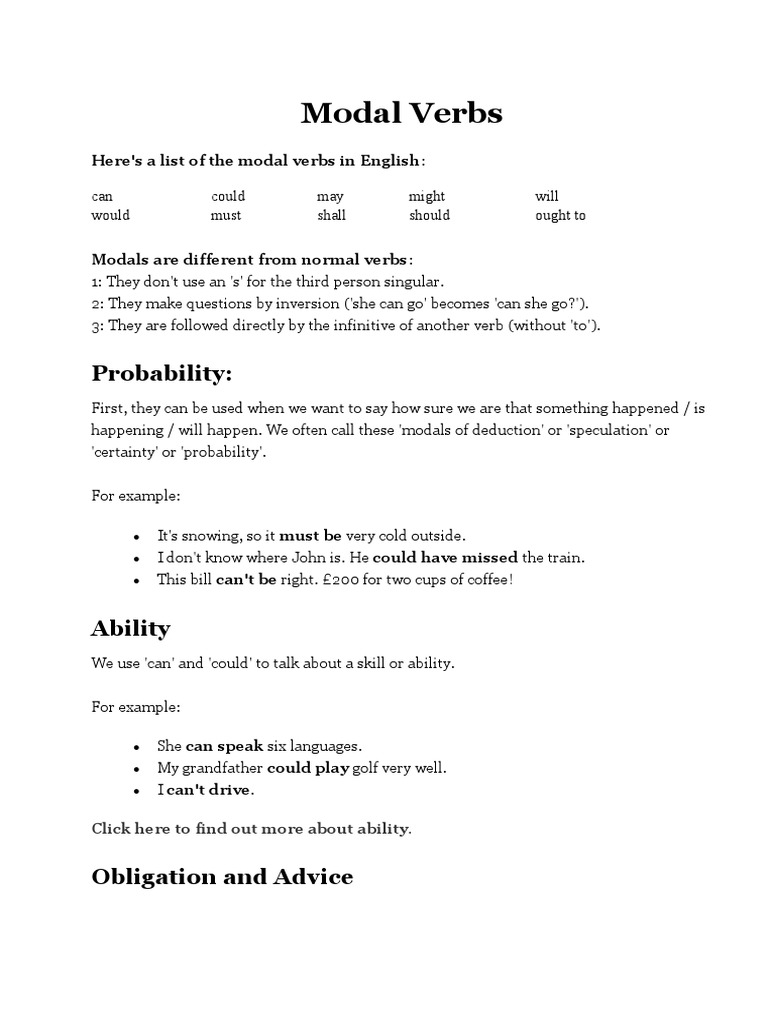 Modal Verbs Guide Pdf Linguistics Linguistic Morphology