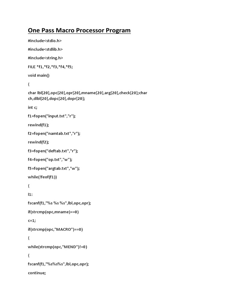 One Pass Macro Processor Program | Descargar gratis PDF | Computer ...