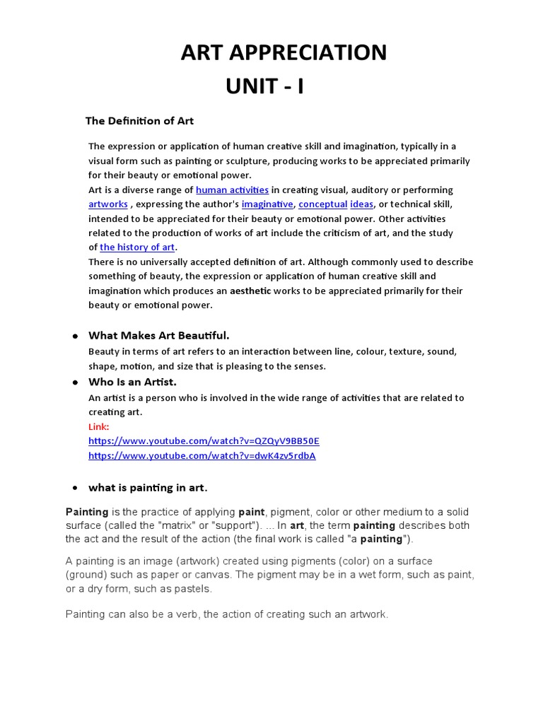 Art Appreciation Notes UNIT 1 PDF Printmaking Paintings