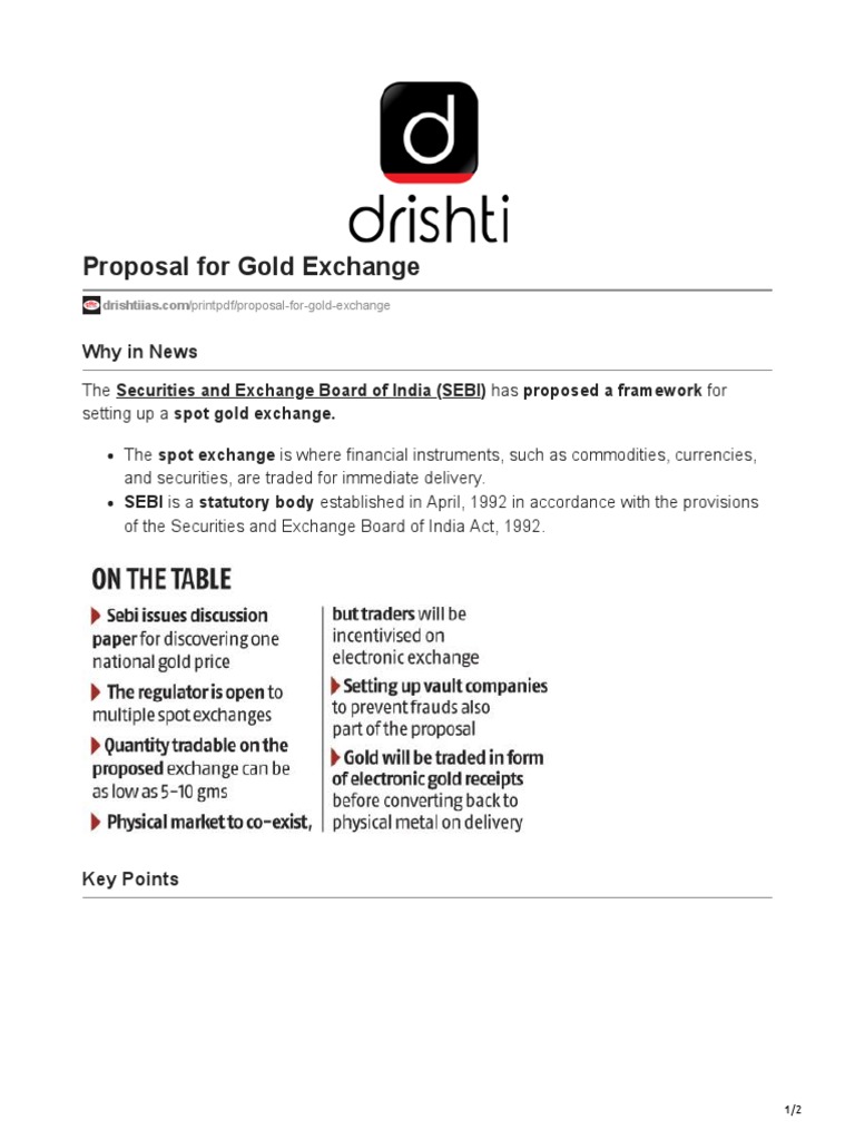 Proposal For Gold Exchange | PDF | Gold | Securities (Finance)