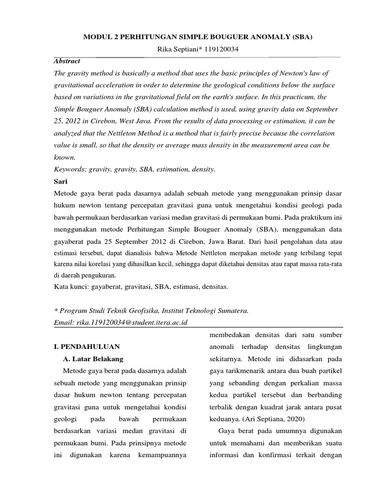 Perhitungan Anomali Bouguer Sederhana di Cirebon | PDF | Sains & Matematika