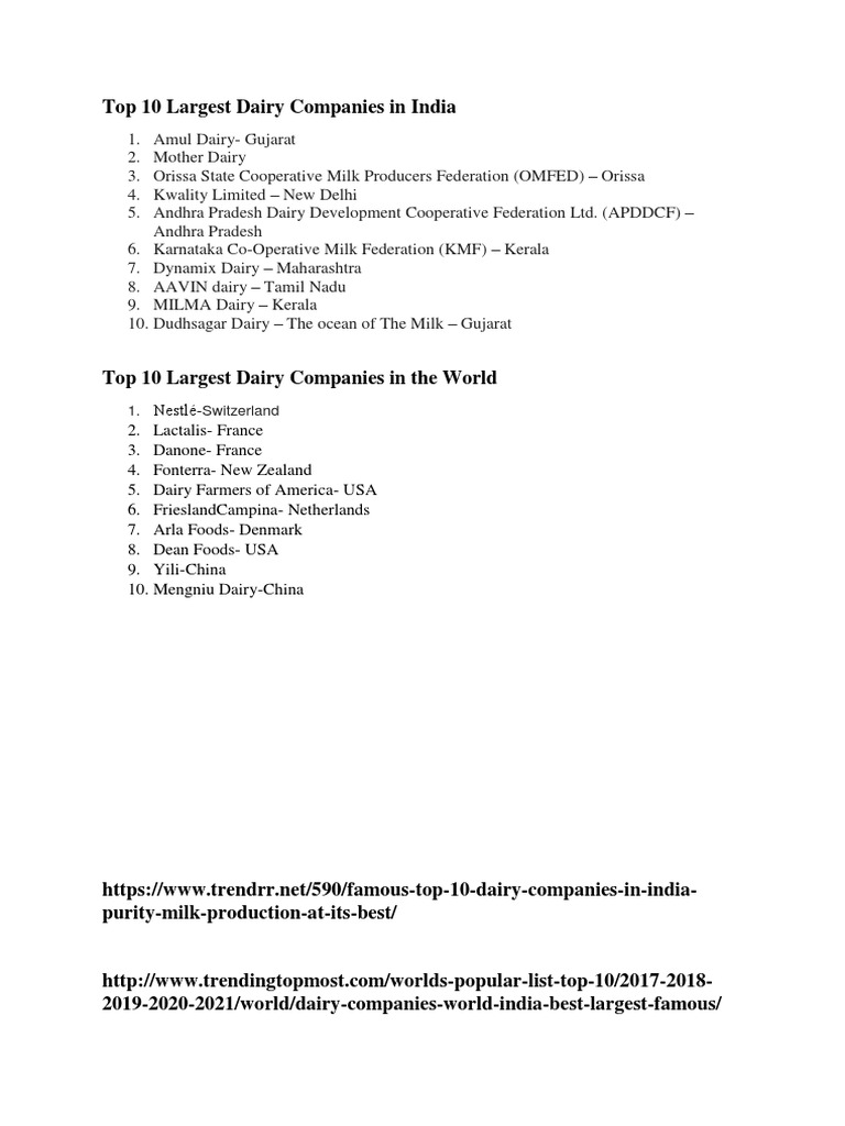 Ranking the Top 10 Largest Dairy Companies in India and Around the