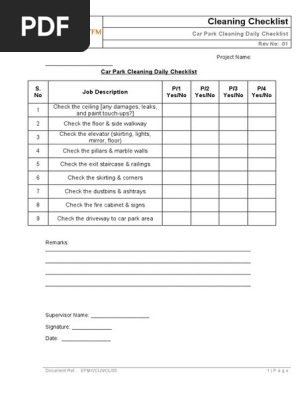  Car Park Daily Checklist