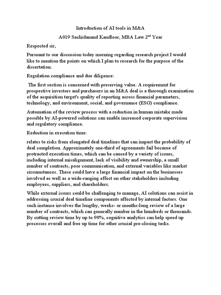 Introduction of AI Tools in M&A | PDF