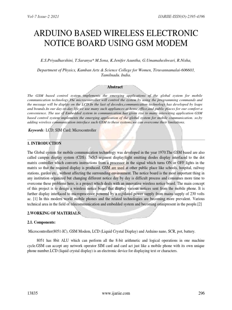 ARDUINO BASED WIRELESS ELECTRONIC NOTICE BOARD USING GSM MODEM Ijariie13835 PDF Liquid