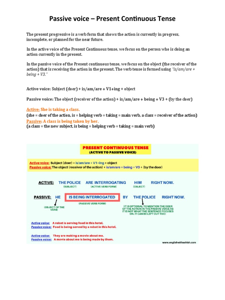 Present Continuous Passive Voice Guide | PDF | Verb | Subject (Grammar)
