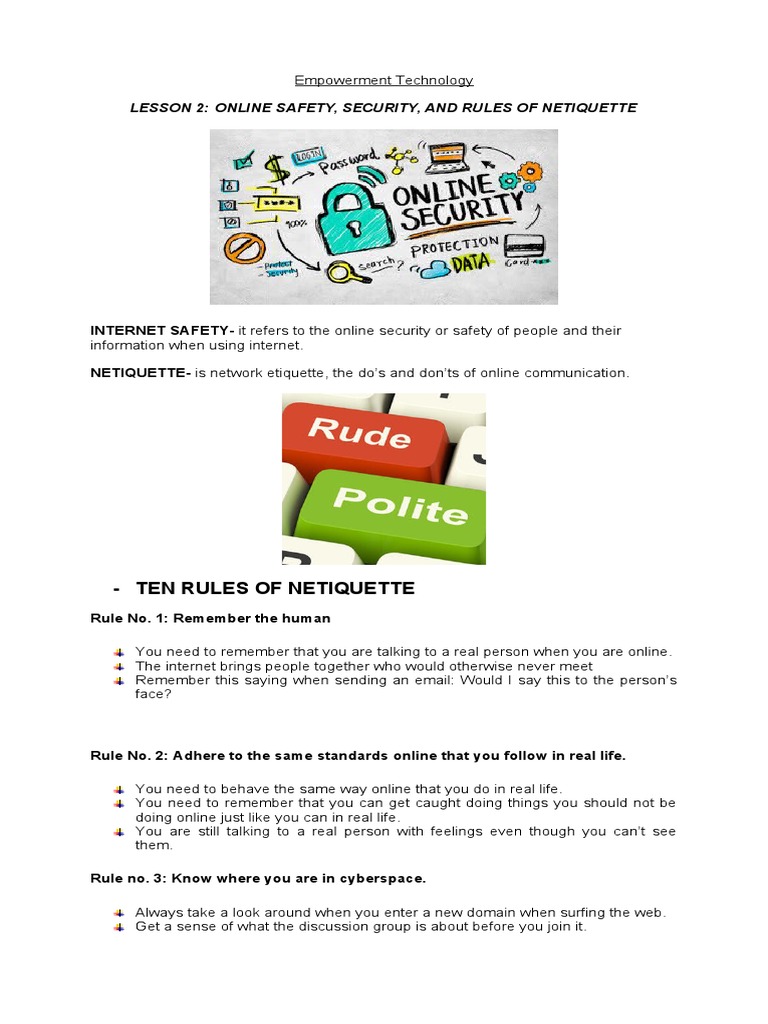 L3 Online Safety Security and Rules of Netiquette PDF