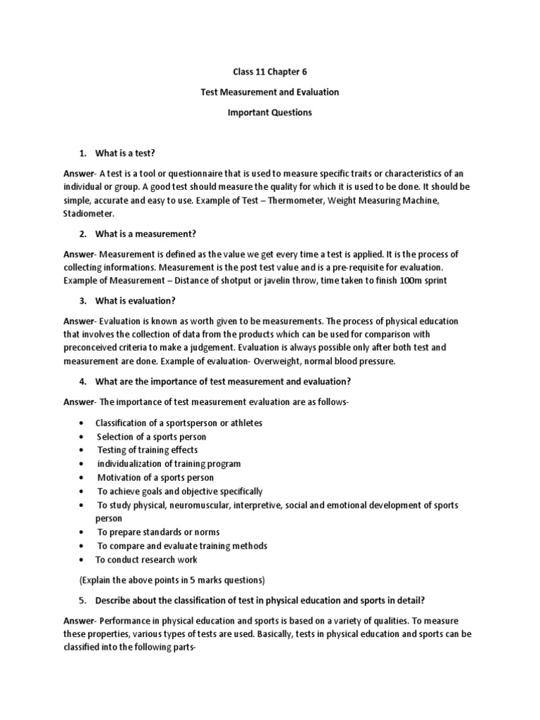 Test Measurement And Evaluation Class 11 Notes