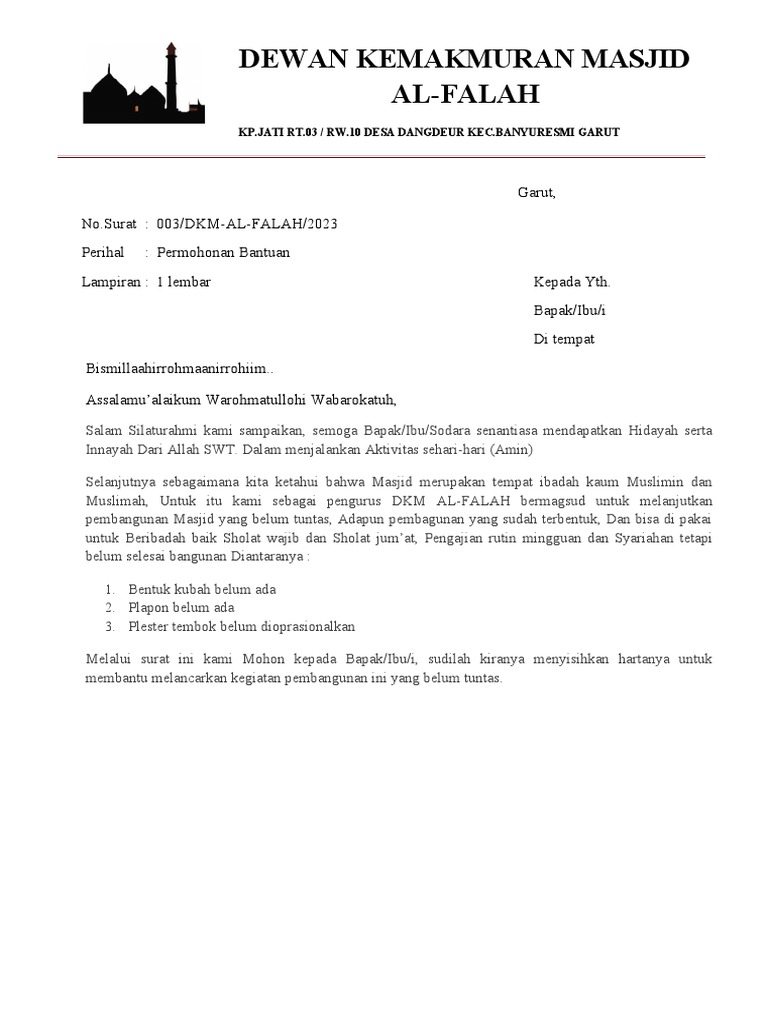 Contoh Surat Undangan DKM Masjid | PDF