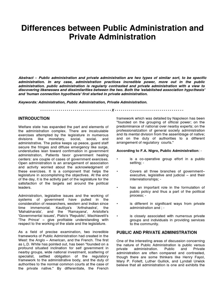 Difference Between Private And Public Administration Pdf Public