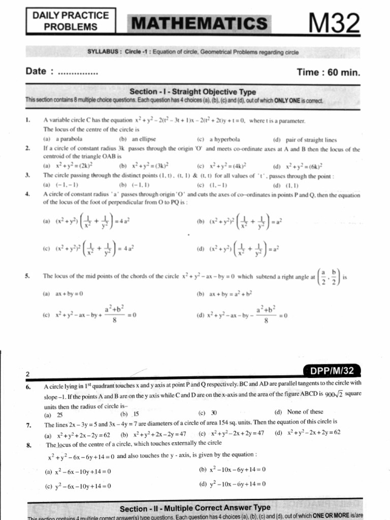 Circle Geometry Practice Problems | PDF | Circle | Analytic Geometry