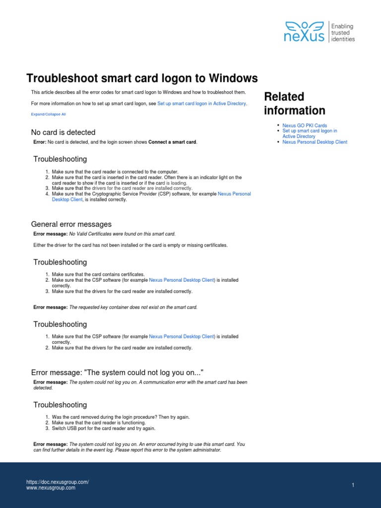 PUB TroubleshootsmartcardlogontoWindows 210822 1714 22023 | PDF ...