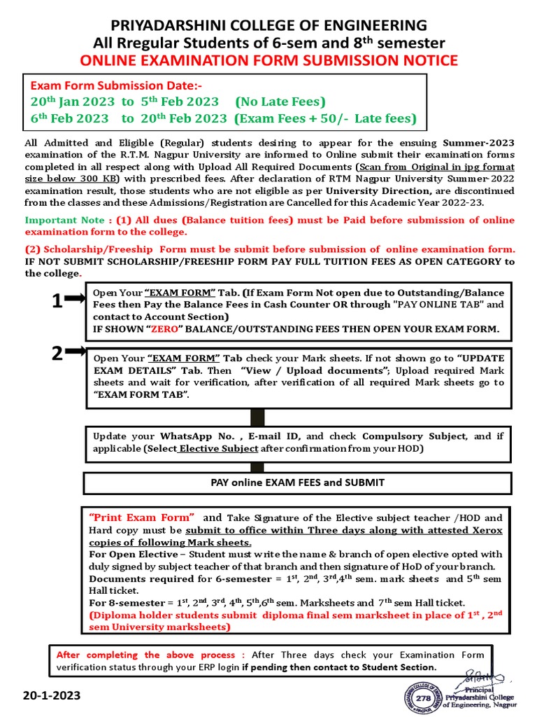 Priyadarshini College of Engineering announces online examination form ...