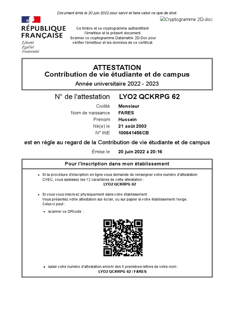 Attestation CVEC 20222023 PDF