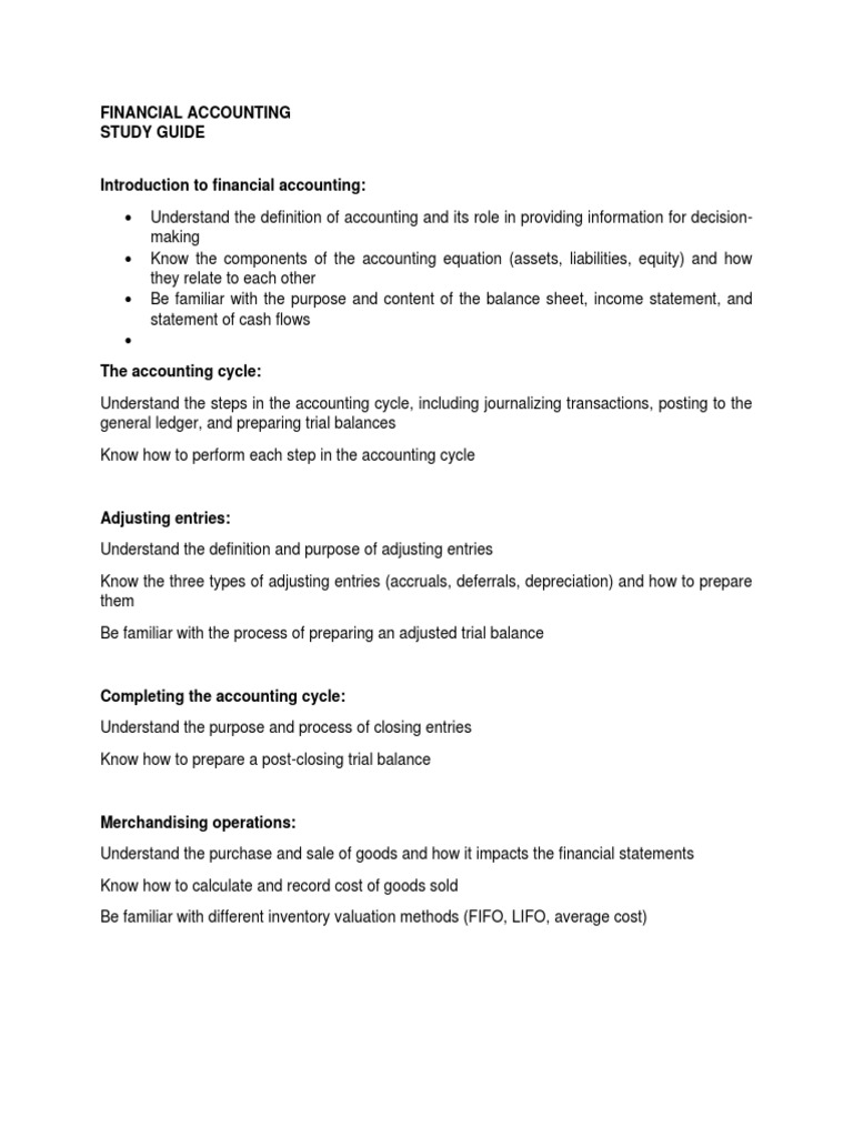 Financial Accounting Study Guide PDF Accounting Financial Accounting