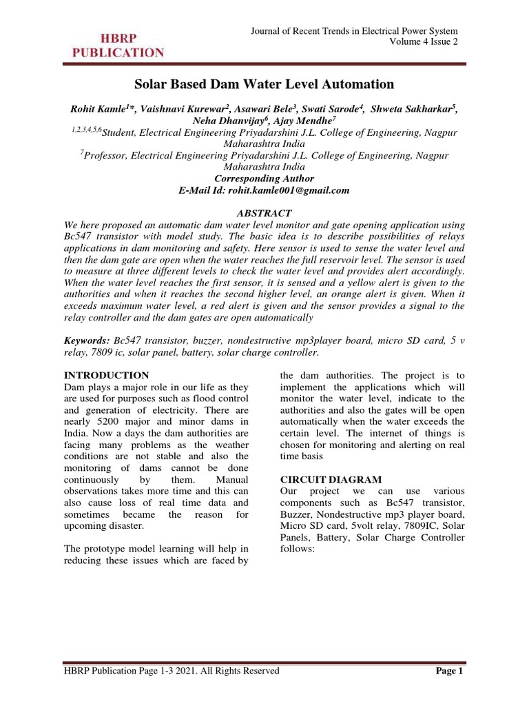 Automatic Solar Powered Dam Water Level Monitoring and Gate Control