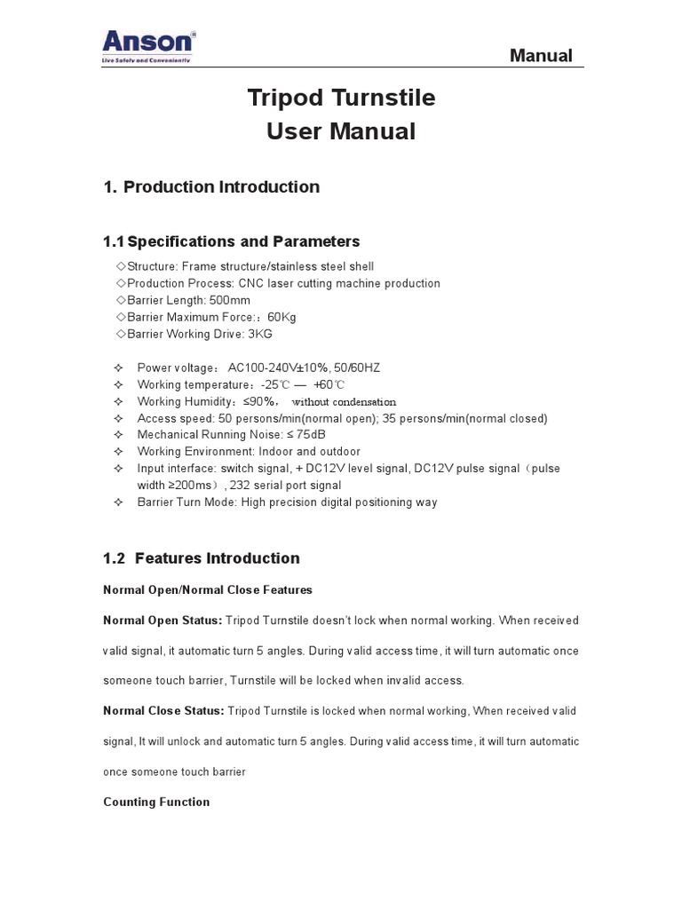 Tripod Turnstile Manual en PDF Switch Computer Engineering