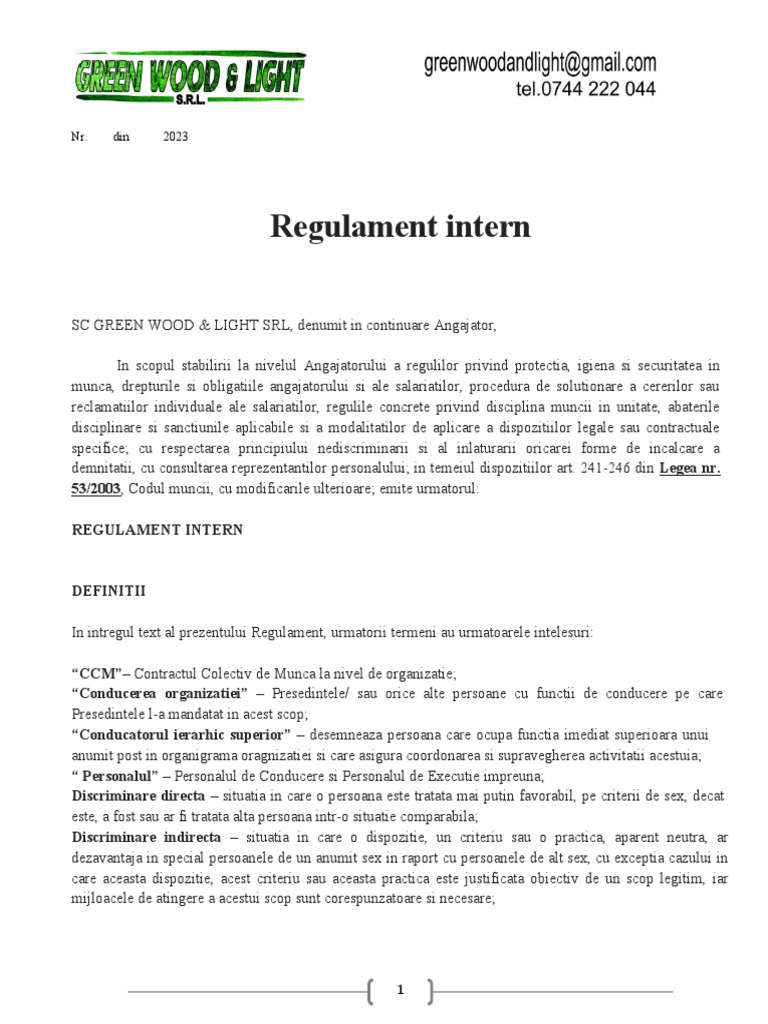 Model Regulament Intern | PDF
