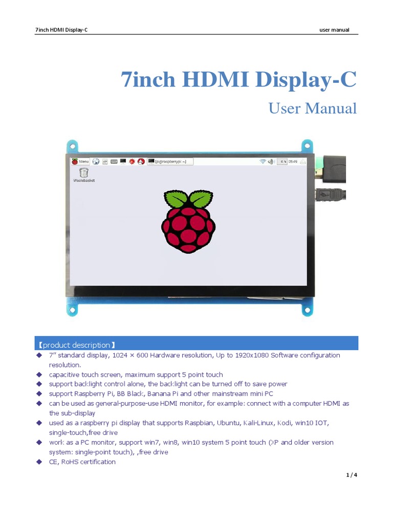 7-Inch HDMI Display User Manual | PDF | Computer Monitor | Hdmi