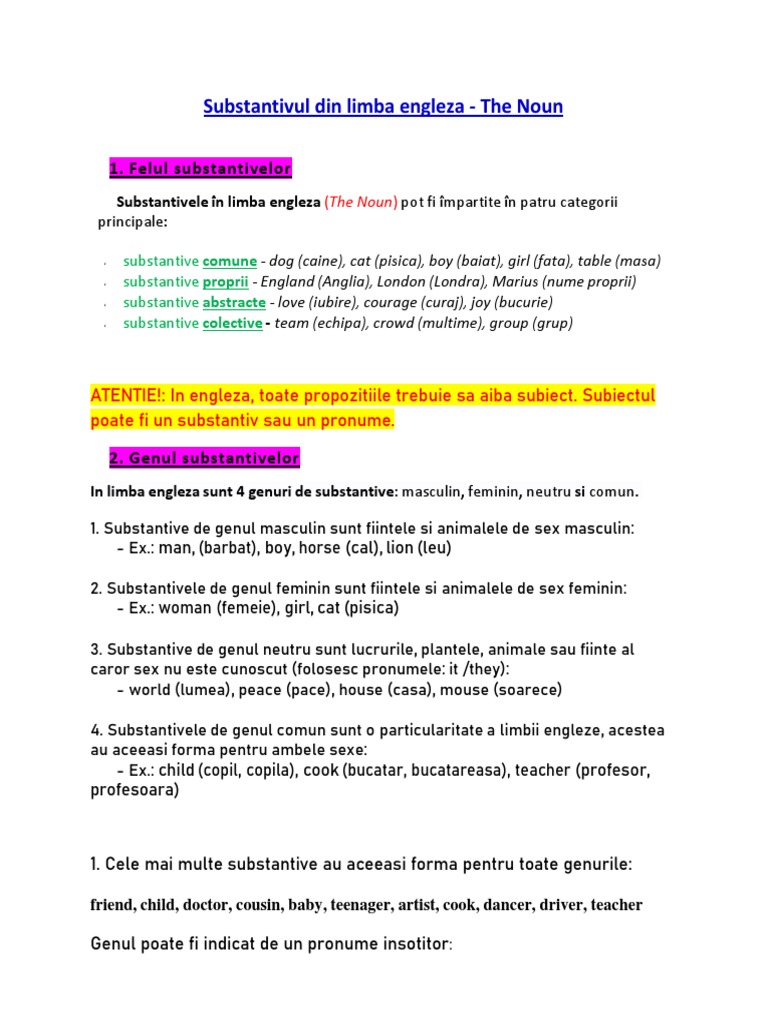 Substantivul Din Limba Engleza | PDF